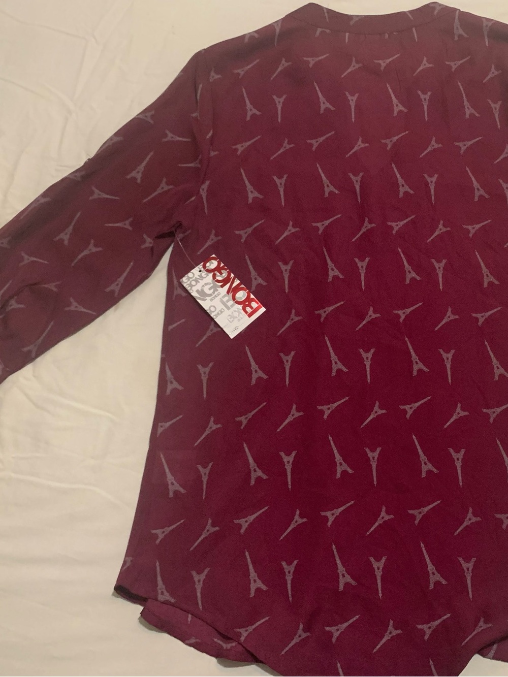 Womens Burgundy Patterned Long-Sleeve Shirt